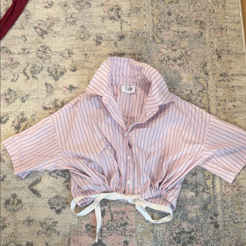 LF Pink and White Striped Button Down Shirt